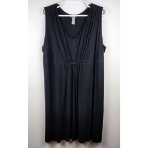 Catherines Womens 4X 30/32W Dress‎ Black Pleated Sleeveless Knee Length Stretch